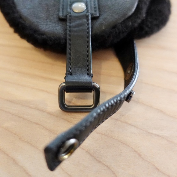 COACH Mens Aviator Motorcycle Hat MEDIUM Black Leather Shearling Vintage USA - Picture 6 of 12